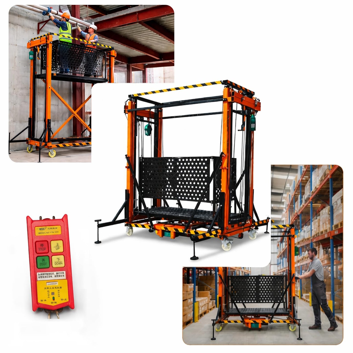 1100 lbs Electric Scaffolding Lift Platform, 16.4 FT Vertical Lift, Heavy Duty Electric Aerial Work Platform for Construction, Lighting, Painting & Roof Maintenance (CE Certified)(6.5)
