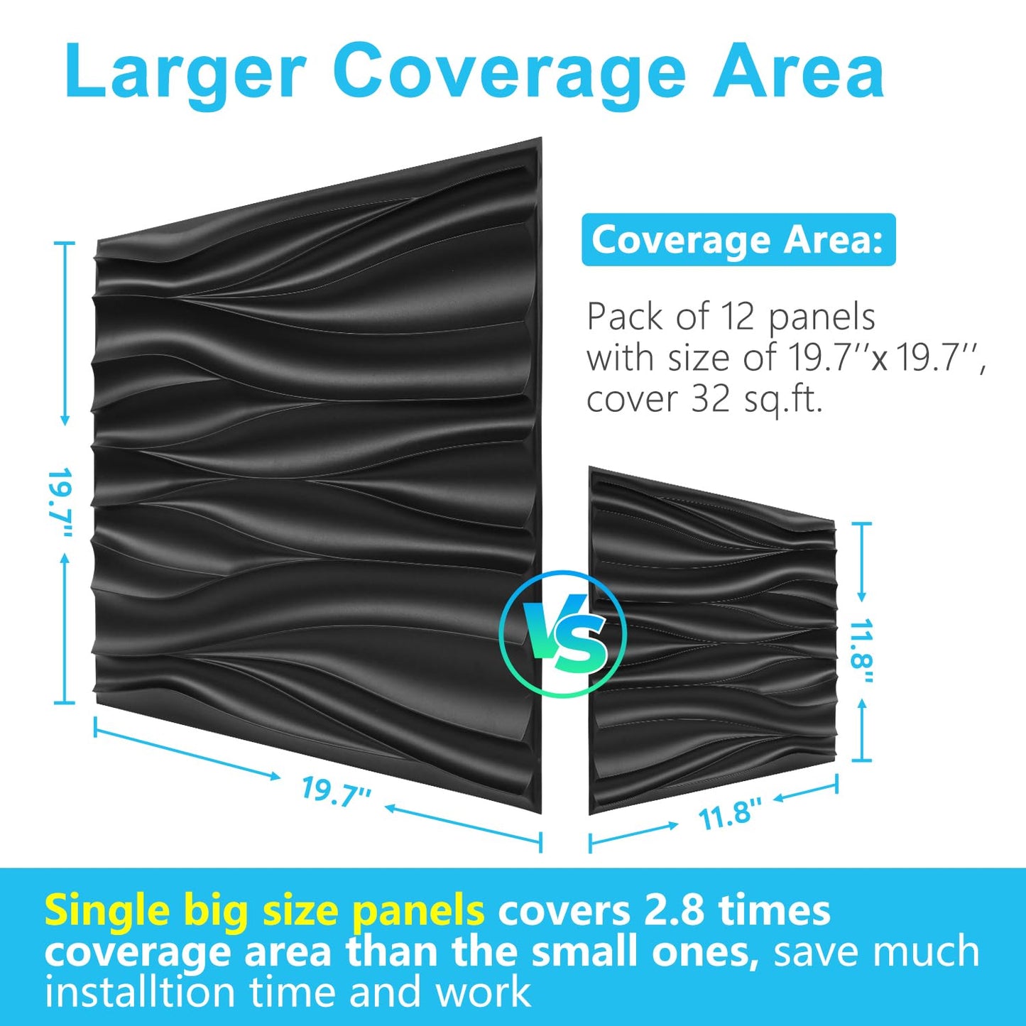 STICKGOO Black 3D Wall Panels, Wave Design Textured PVC Wall Panels, 19.7''x19.7'' Modern Accent Wall Panels for Interior Wall Decor Bedroom Office Living Room