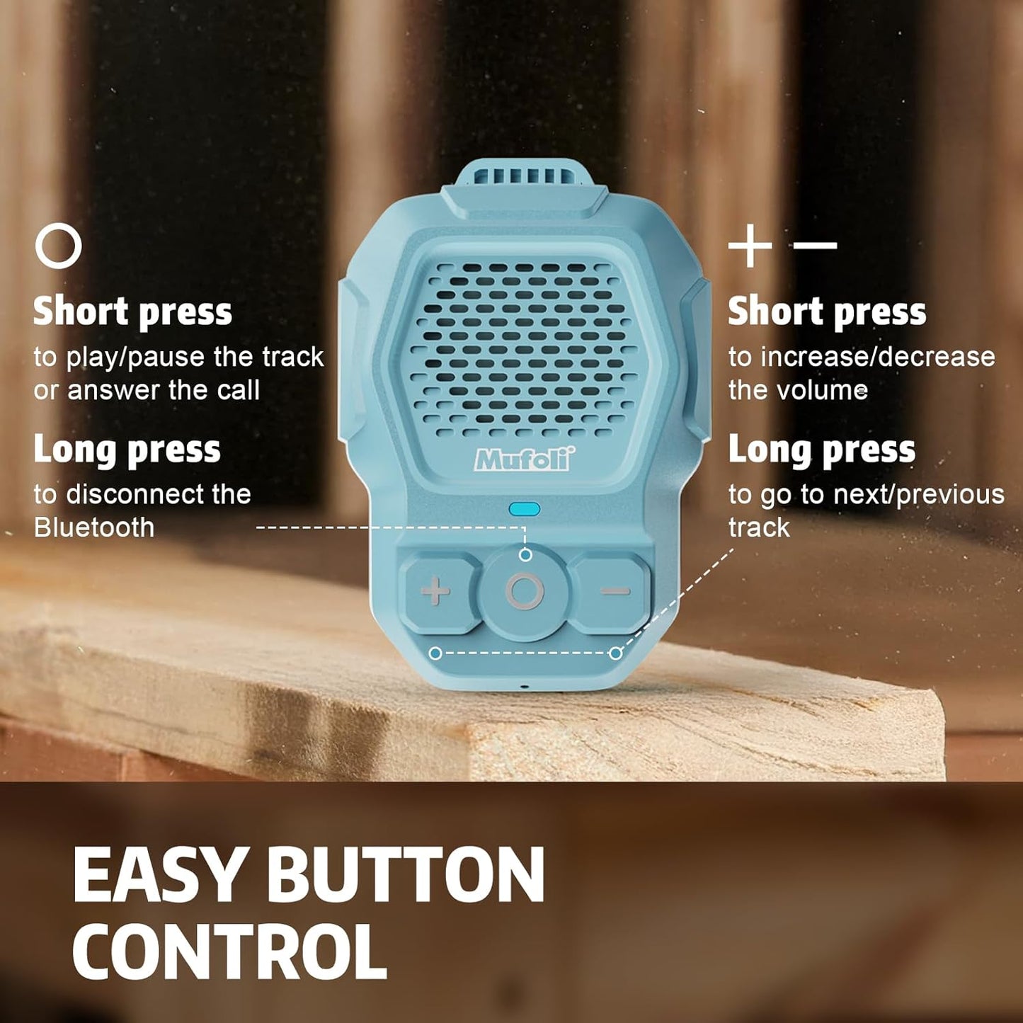 Mufoli 14 Wearable Bluetooth Speaker, Wireless Portable Speakers, Waterproof Jobsite Speaker Up to Hours Playtime, Clip