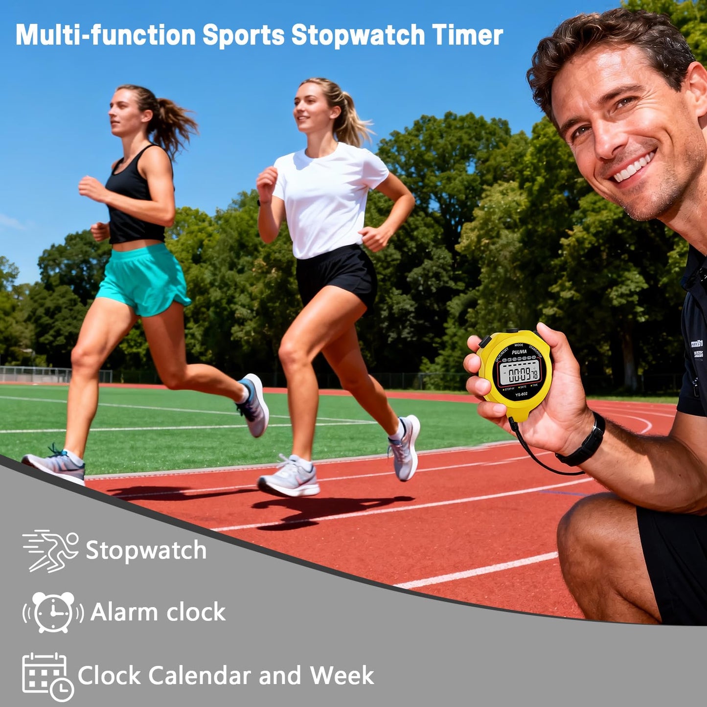 PULIVIA Sports Stopwatch Timer, Single Lap Split Digital Stop Watch for Sports Kids Coaches Swimming Running, Yellow