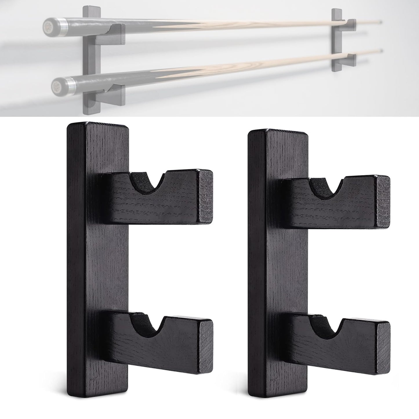 ERMMZHZW Pool Stick Holder Wall Mount Pool Stick Rack Billiard Cue Racks,Horizontally displays two billiard cues on the wall, Suitable for organizing billiard table accessories and equipment (1 pair)