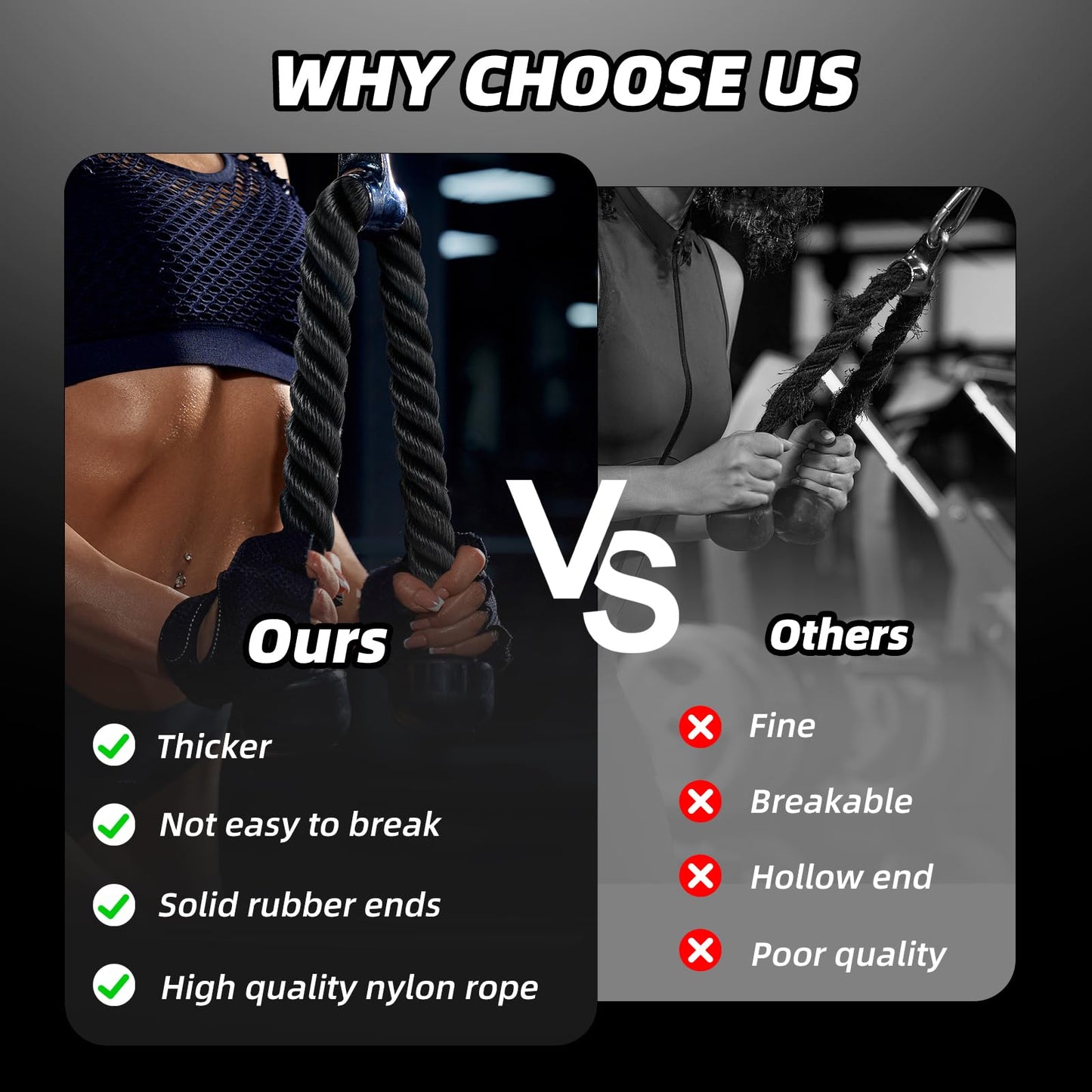 tchrules Universal Tricep Rope Pull Down - 28 Inch Heavy Rope Length, Easy to Grip & Non Slip Cable Attachment, Suitable for Professional Gyms (Black)
