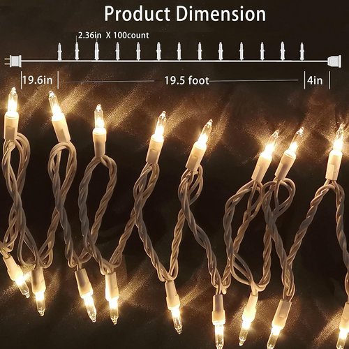 HISHINY Christmas Lights - 100 Count Mini Clear String Lights | 21ft White Wire for Indoor/Outdoor Decor
