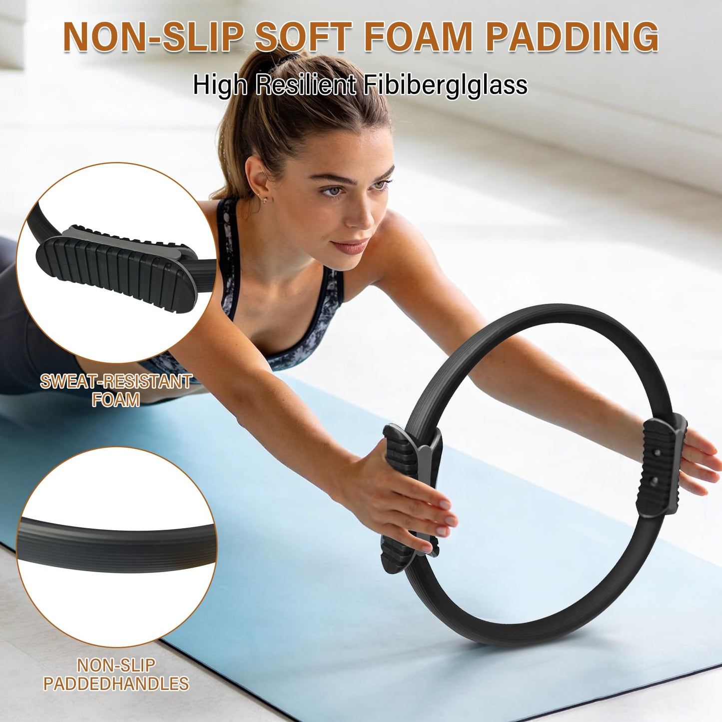 NEBORASTEP Home Pilates Kit, 15-Inch Pilates Ring with 2 Pilates Ball,2 massageballs,3 Resistance Bands for Toning Arms, Thighs/Legs & Core,1 Detachable Tension Strap