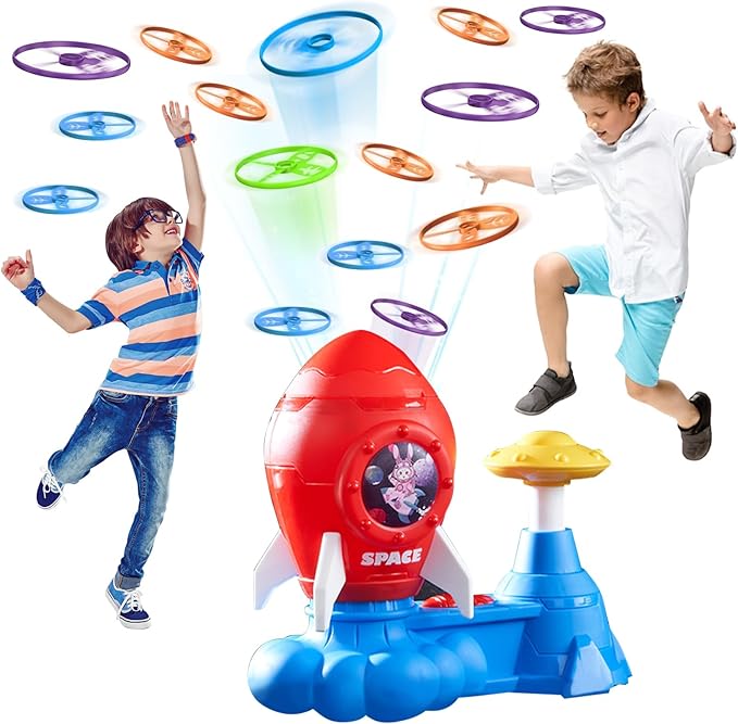 Outdoor Toys for Kids Ages 3-8: Flying Disc Rocket Launcher Toy Butterfly Chasing Games, Outside Activities Toy for Kids Ages 3 4 5 6 7 8, Yard Games Birthday Gift for Toddlers Boys Girls, Red
