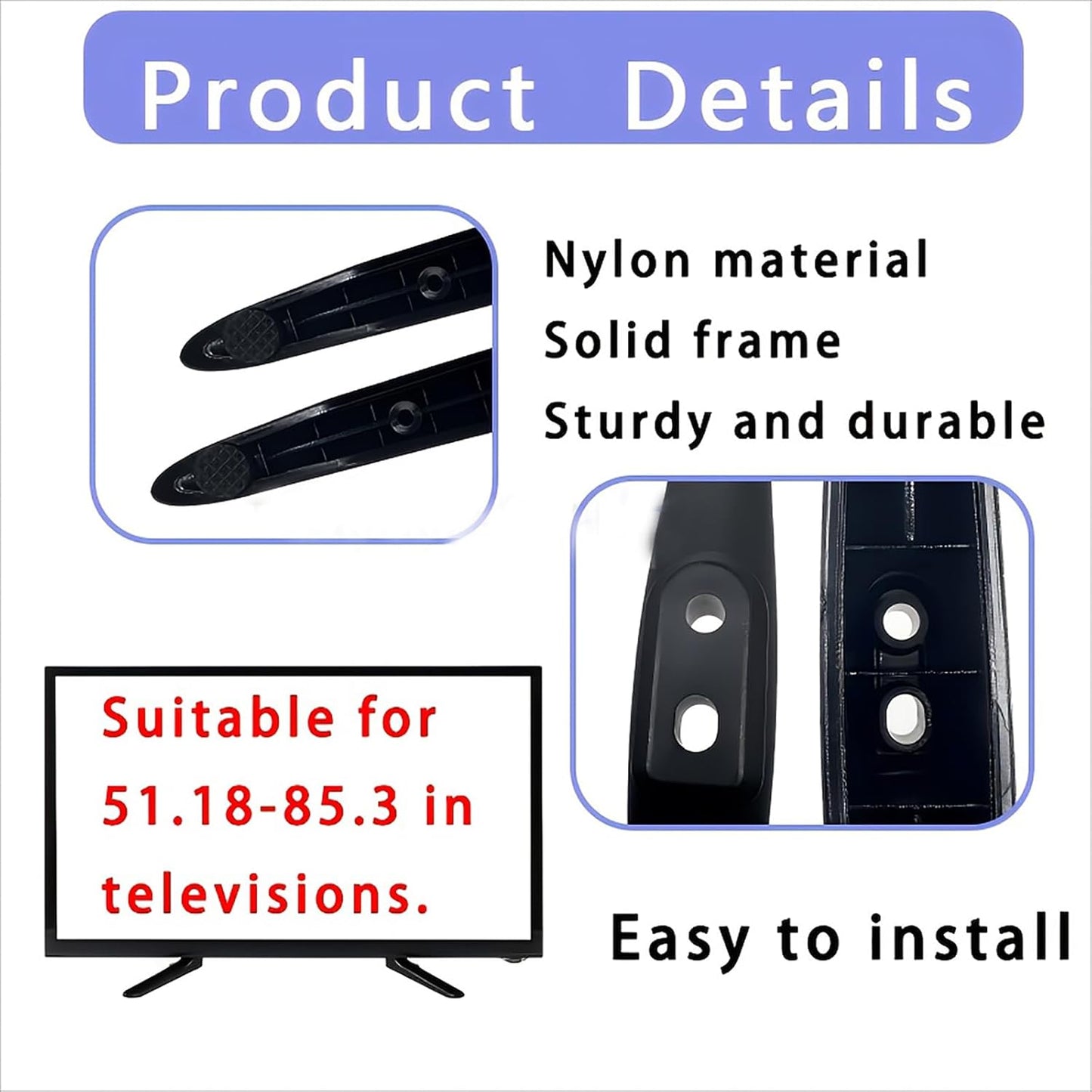 Dranvosk Set 51.18 85.3 Inch Universal TV Stand Legs Replacement Feet and Mount Base with Screw for to Smart TVs, Black