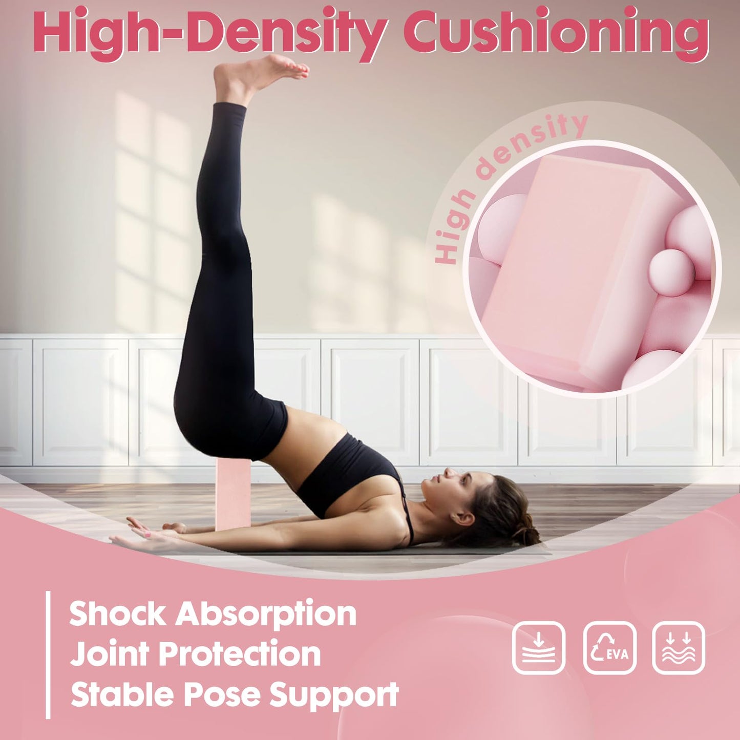 High-Density EVA Yoga Block – Hard & Thick (250g) Block for Yoga, Pilates, Dance Workout – Non-Slip Exercise Brick for Beginners, 9x6x4 Inches (Pink, 9inx6inx4in)