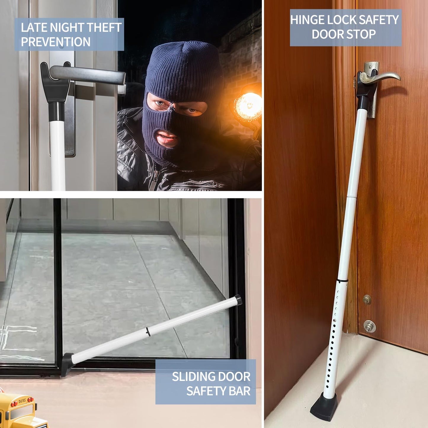 Upgraded Multi-Functional Door Security Bar & Sliding Windows Bar,Adjustable Heavy Duty Stoppers Jammer for Apartment,Home, Hotel Room