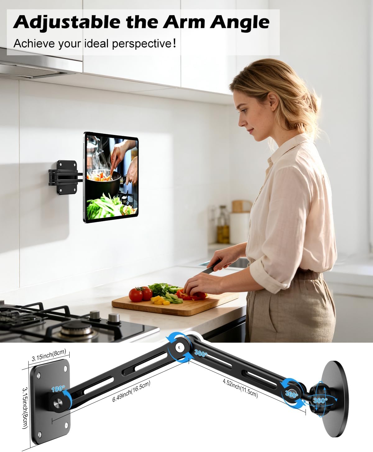 CloudValley 360Rotating 4.7-13" Foldable iPad Wall Mount Holder Compatible with MagSafe, with Base Adjustable Tablet