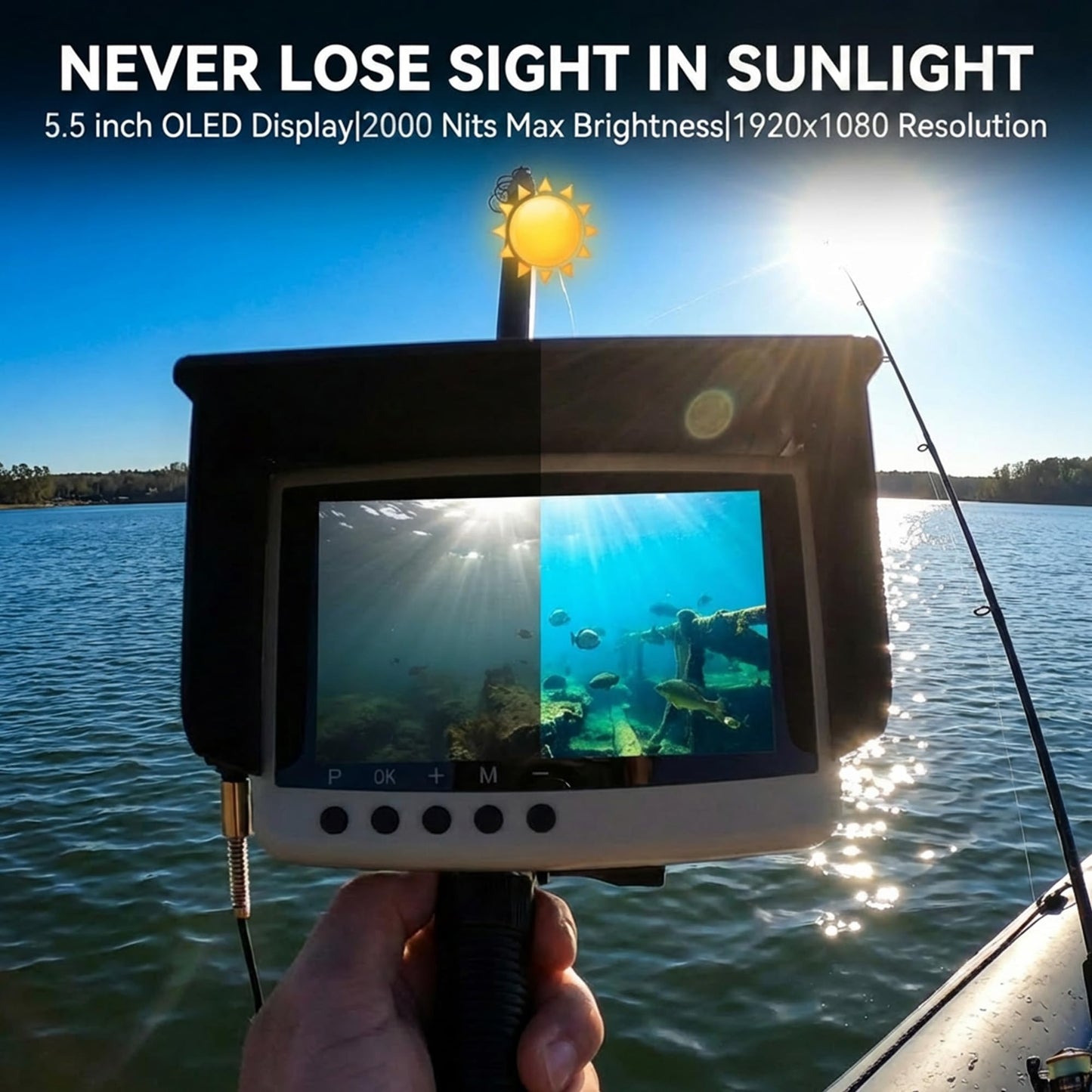 Takkicept Underwater Fishing Camera & Fish Finder: 5.5 Inch 1080P OLED Screen DVR 32GB Storage with 220° Adjustable Lens 82ft Cable IP68 Waterproof - Outdoor Fishing Ice & Lake Anglers