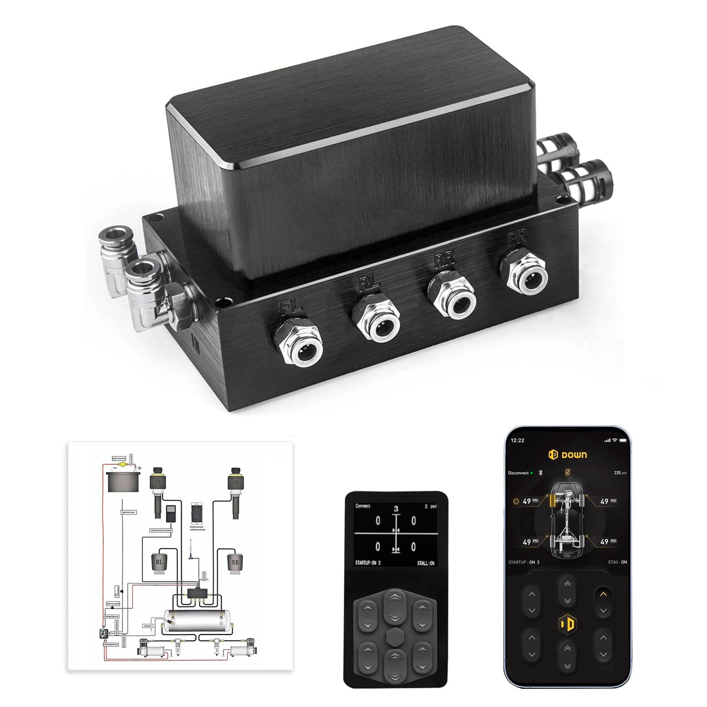 Air Management Top Grade Air Suspension System kit with Airlift Fitting Packs and 6mm vacuum tube, Electronic Controll System/pneumatic/airlift 5 Memory
