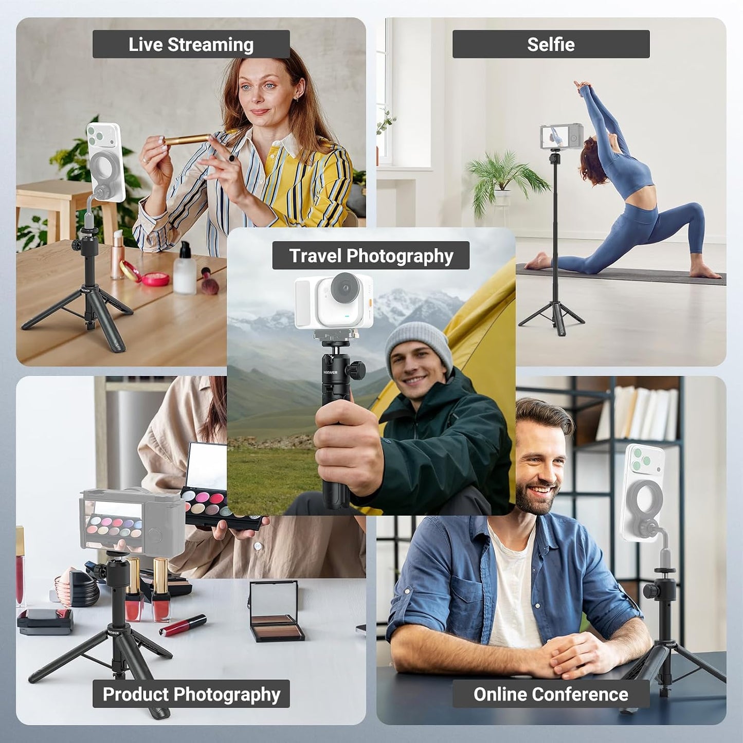 G7X ZV-1 RX100 A6400 A6600 DT001 NEEWER Basics Extendable Selfie Stick Tripod, Metal Portable Stand Handle Grip