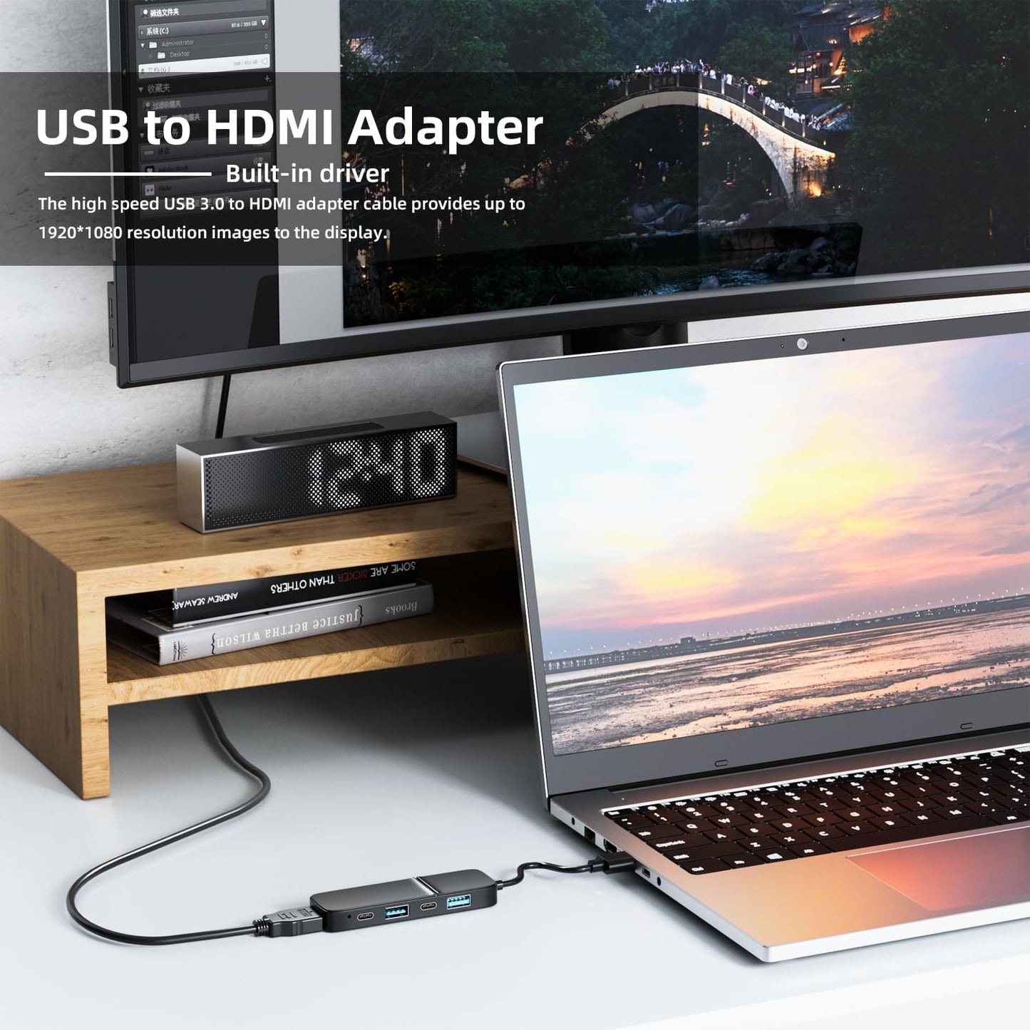 Eanetf 3.0 5 2* 2* 1* Player,Projector,Monitor,Laptop,PS4,Flash 5 1 USB to HDMI Adapter, Dual USB C USB A Hub: Ports