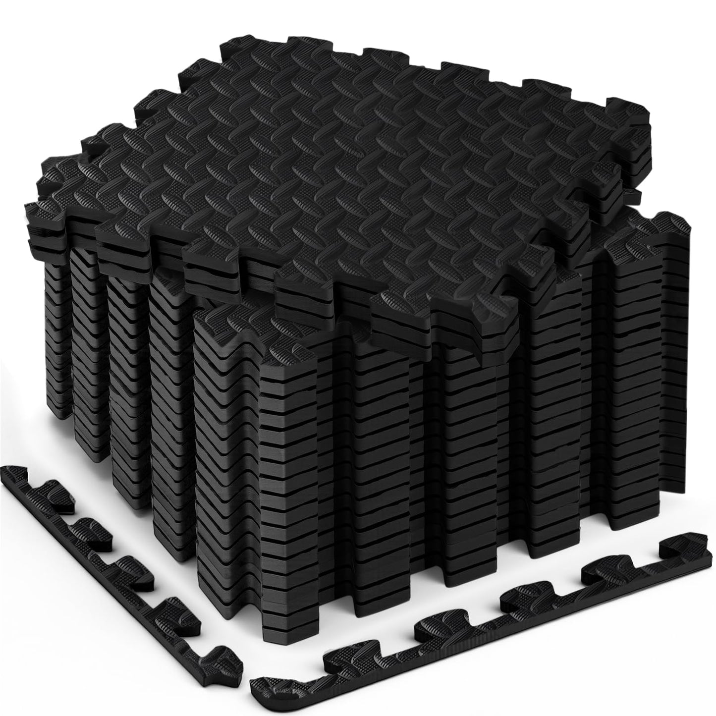 Haulcove 18 Tiles Puzzle Exercise Mat, EVA Interlocking Foam Floor Tiles, Non-Slip, Protective, Water-Resistant Flooring for Home Gym & Workout Equipment, 12.6" x 12.6" x 0.4", 18 Sq Ft, Black