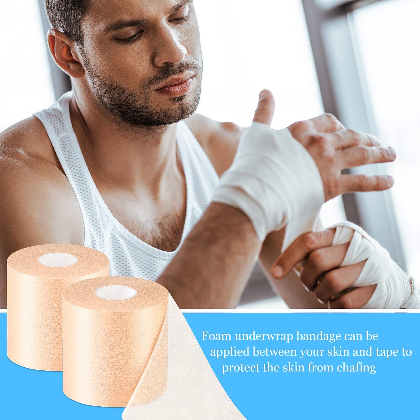 Nuanchu 30 Yards Pre-wrap Athletic Tape Pre Wrap Athletic Foam Underwrap Tape Foam Underwrap Bandage for Hair Soccer Sports Wrists Elbows Knees Ankles 2.76 Inches(Beige)