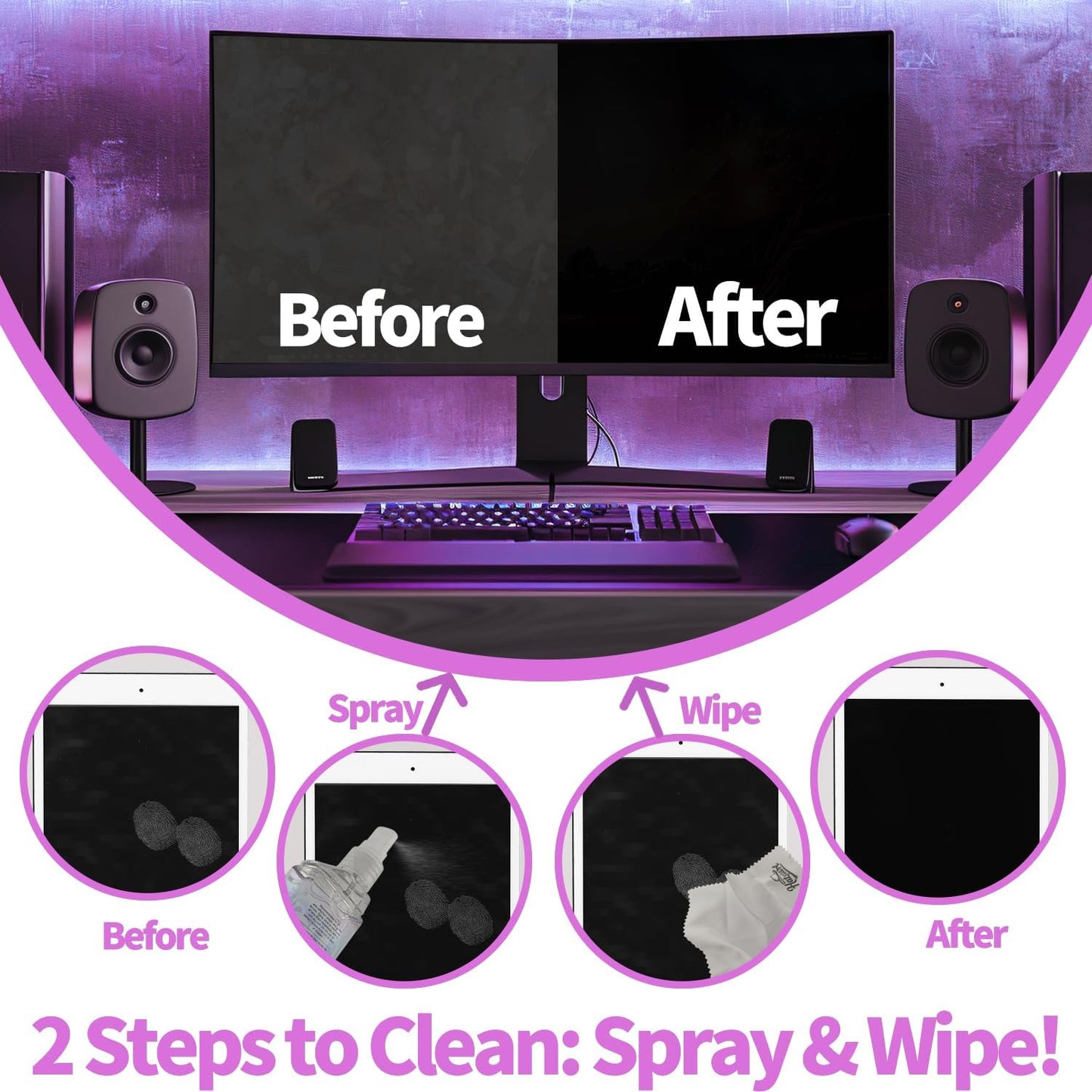 2 Pack Electronic Screen Cleaner Spray, Hatstart Cell Phone Touch Screens Cleaning for TV Laptop Computer Tablet PC LCD