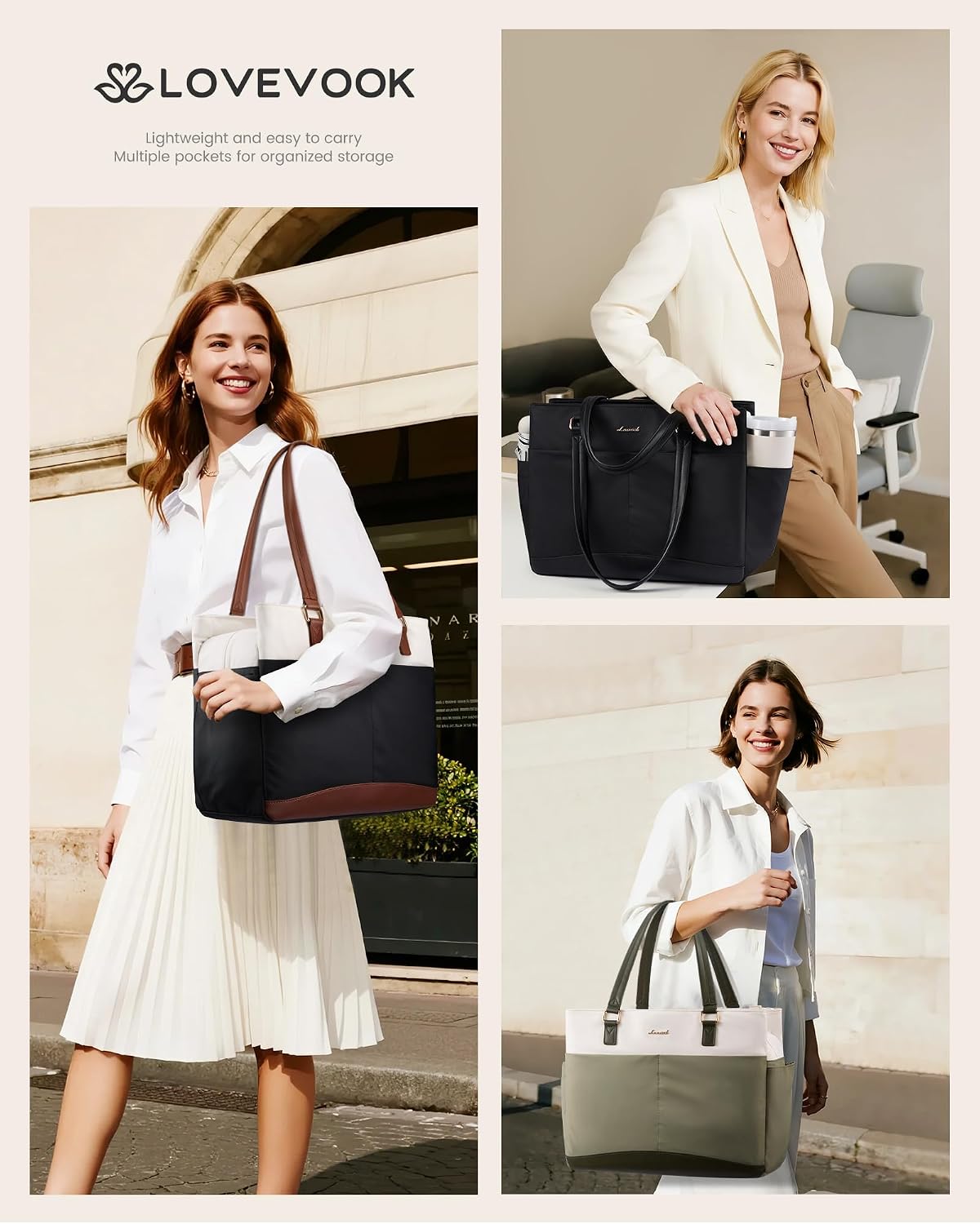 3 LOVEVOOK Laptop Tote Bag for Women with Separate Pocket Work Bag with Large Cup Holder Computer Briefcase for Teacher