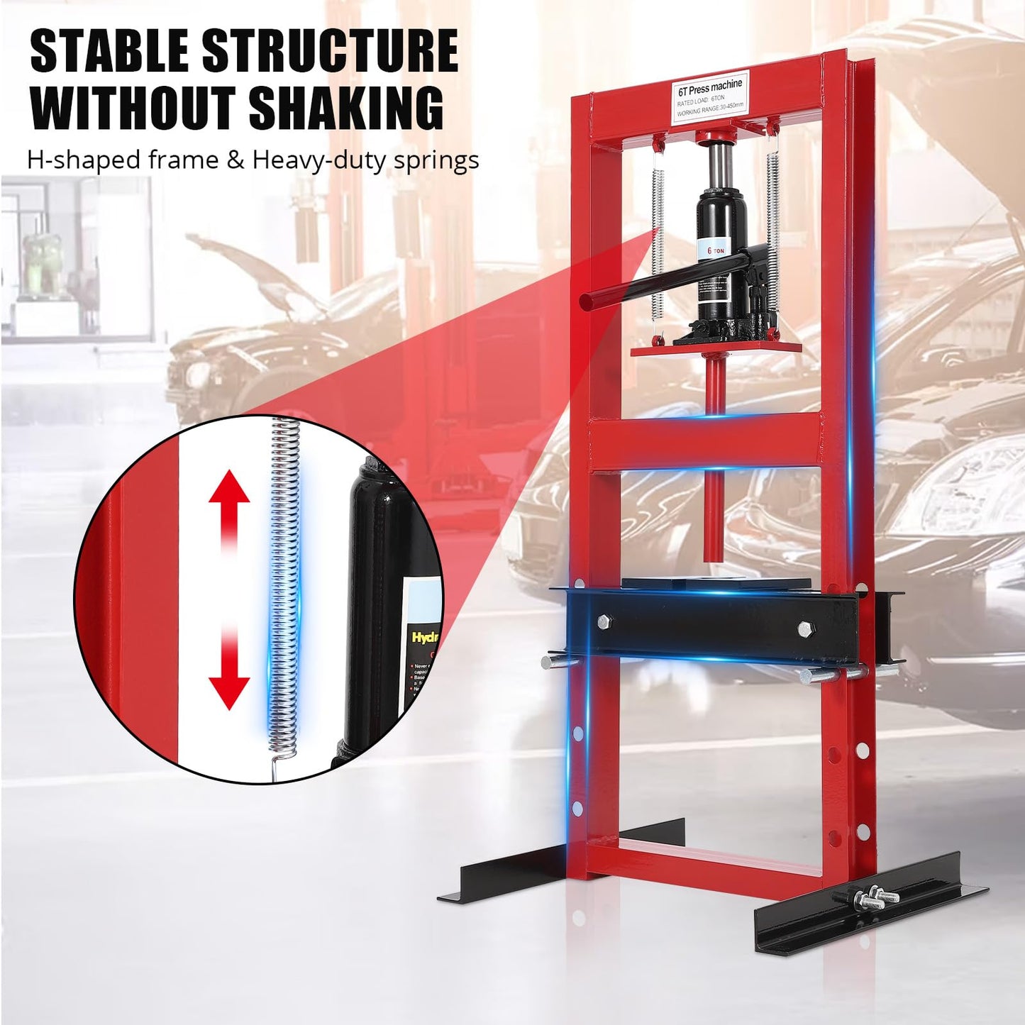 6-Ton H-Frame Hydraulic Press with Adjustable Table & 2 Press Plates, Heavy-Duty Shop Press for u-Joints, Metal Bending, and Garage Repairs