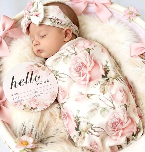 Galabloomer Baby Girl Receiving Blanket Set - Vintage Flower Swaddle & Headband for Newborns