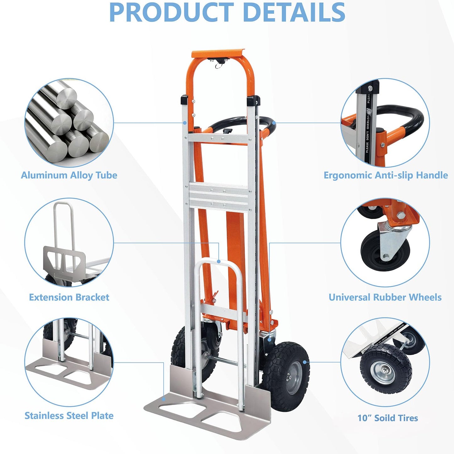 4 in 1 Convertible Hand Truck, Folding Hand Truck Dolly Cart with Solid Wheel, 1000LBS Heavy Duty Aluminum Hand Dolly for Logistics, Shopping, Home, Office Moving