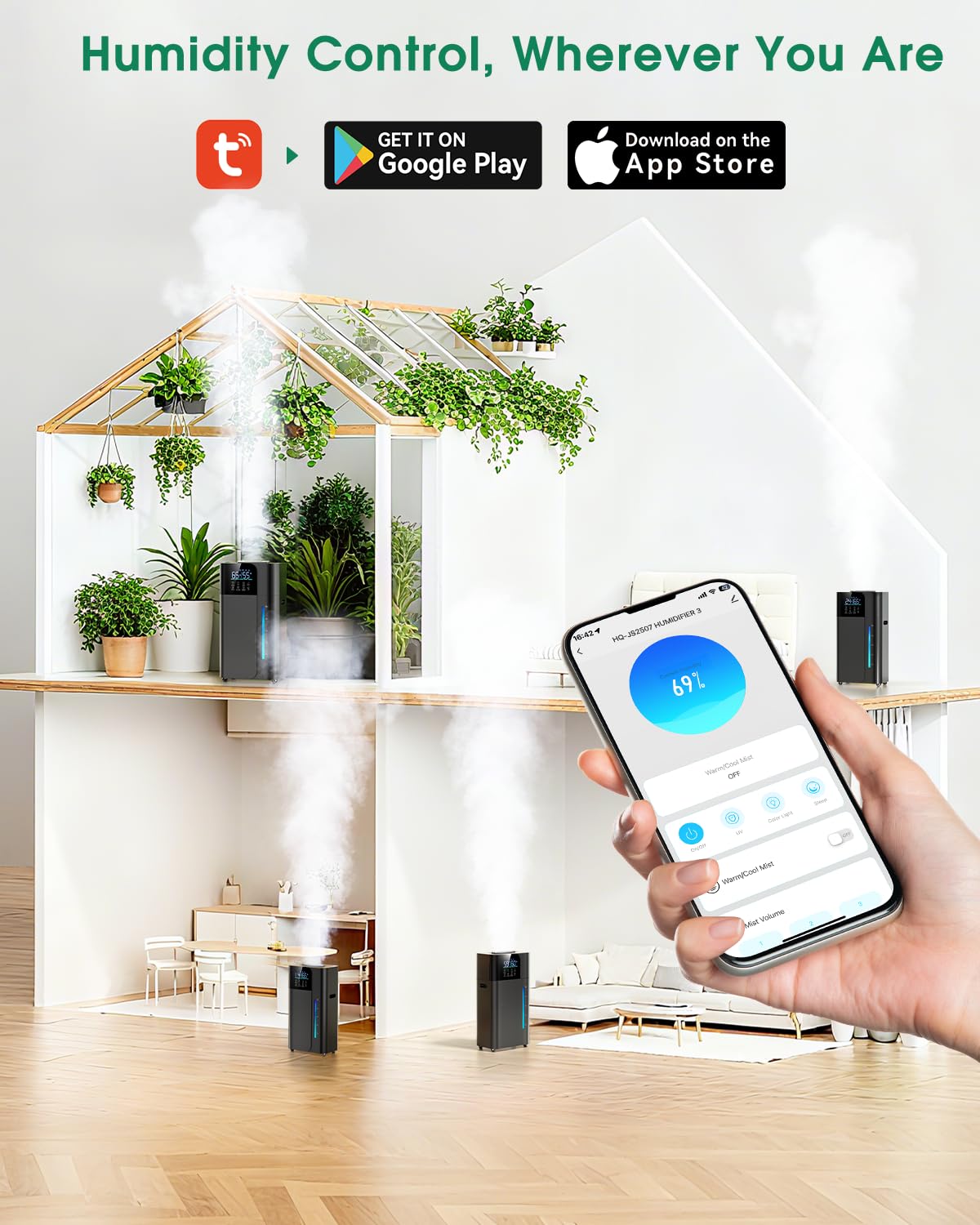 18L/4.7Gal Smart Humidifier Large Room, Warm & Cool Mist Humidifier for Bedroom, Up to 2500 sq ft Whole House Coverage, 800mL/h Output, Top Fill, 24H Timer, 70H Runtime, Humidifier for Home, Plant