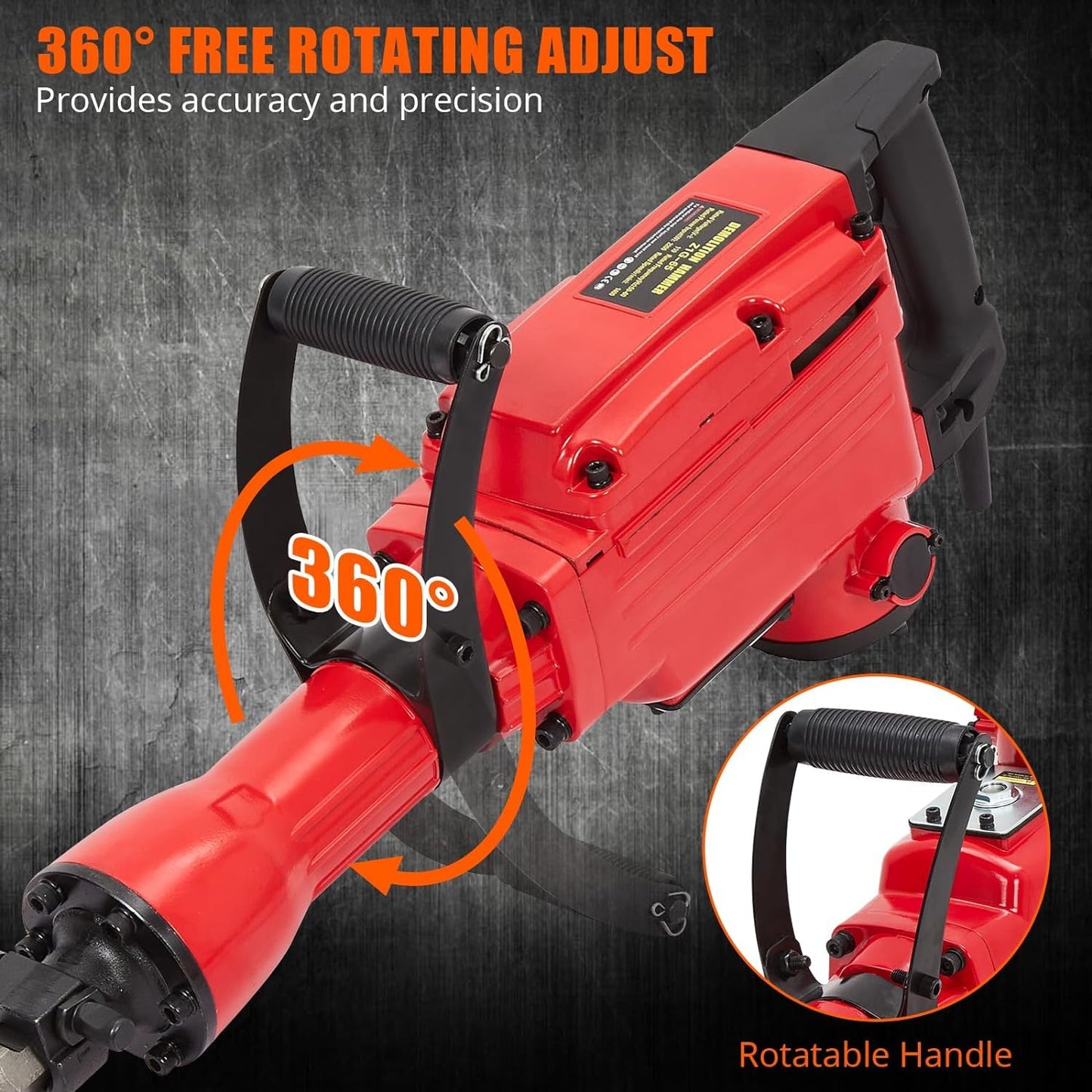 Demolition Jack Hammer 2200W 4PCS Chisels Bit Set W/Case, Demolition Jack Hammer Tool Kit, Noise-Canceling Earplug, Shoulder Strap