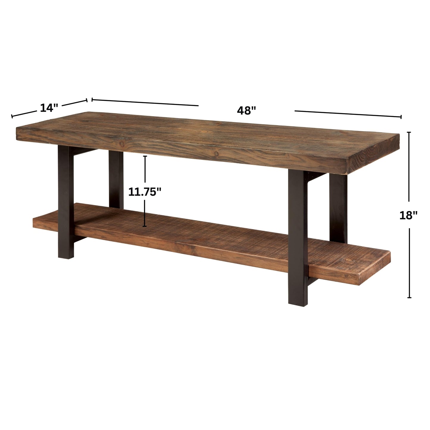 Alaterre Furniture Pomona Dining Bench Set of 2-48-Inch Modern Industrial Solid Wood Indoor Benches with Open Bottom Storage Shelf - Seating for Kitchen, Dining Room, and Living Room (Rustic Brown)