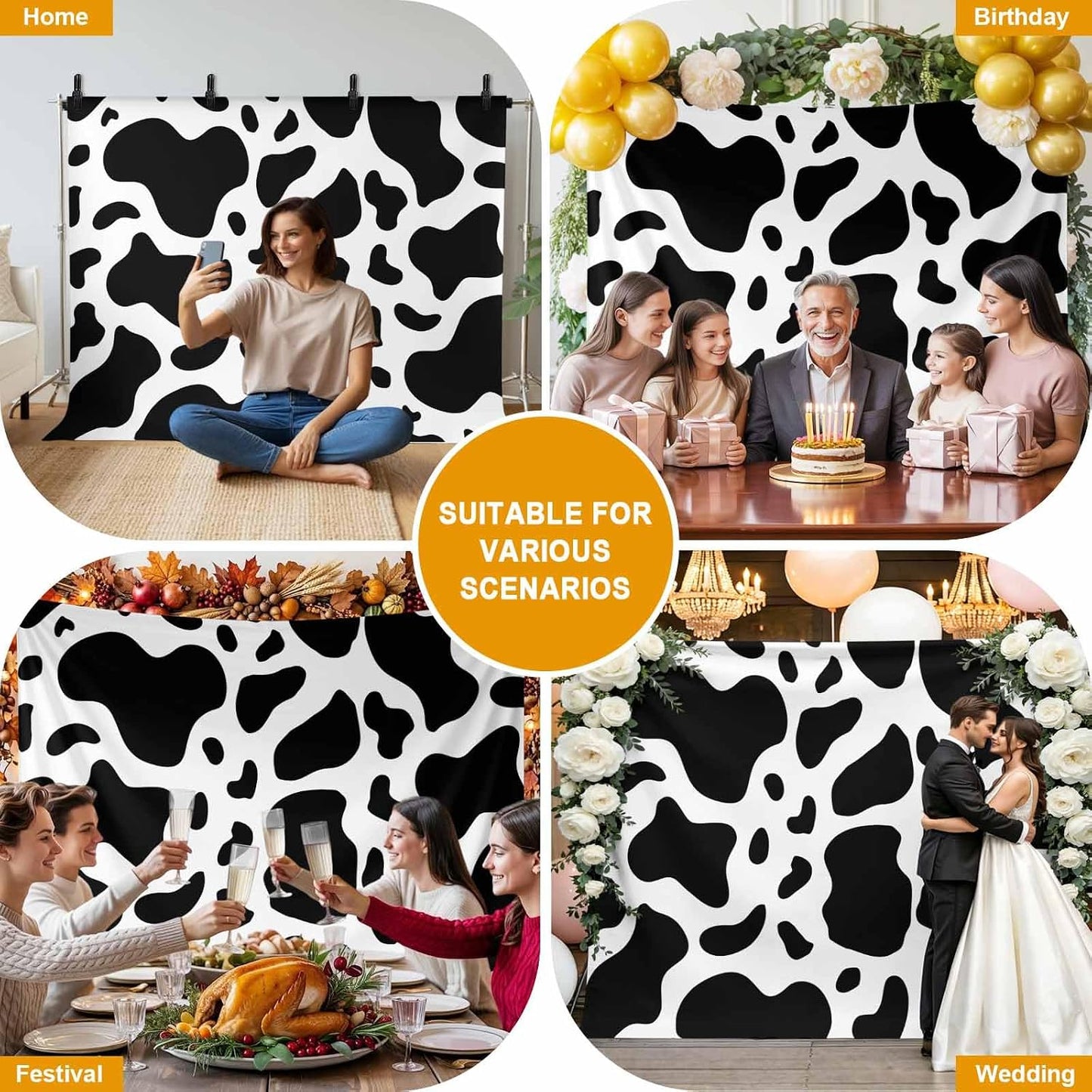 Vyrn Klynt Decor,12x8ft Abstract Dairy Cattle Cow Skin Texture Photography Backdrop for Portrait Photo,Photoshoot