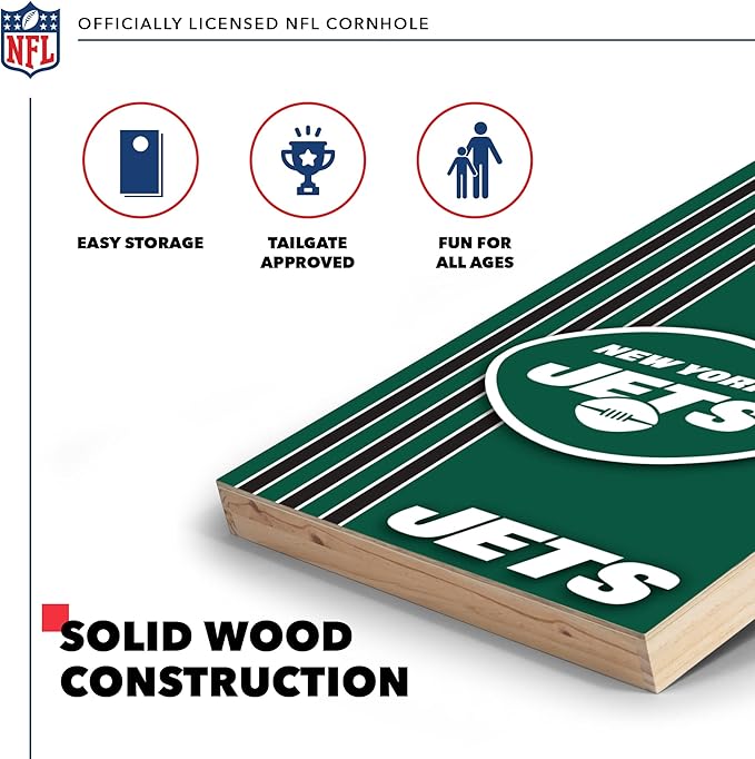 NFL 2' x 3' Solid Wood Cornhole Set with Direct Print HD Team Graphics – Great Gift for Any Football Fan! Bean Bag Toss Family Outdoor Games