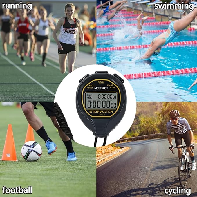 Digital Simple Stopwatch, 1/30 Lap Basic Stopwatch, No Bells, No Clock, No Alarm, Silent, Child Friendly, ON/Off for Swimming Coaches Kids