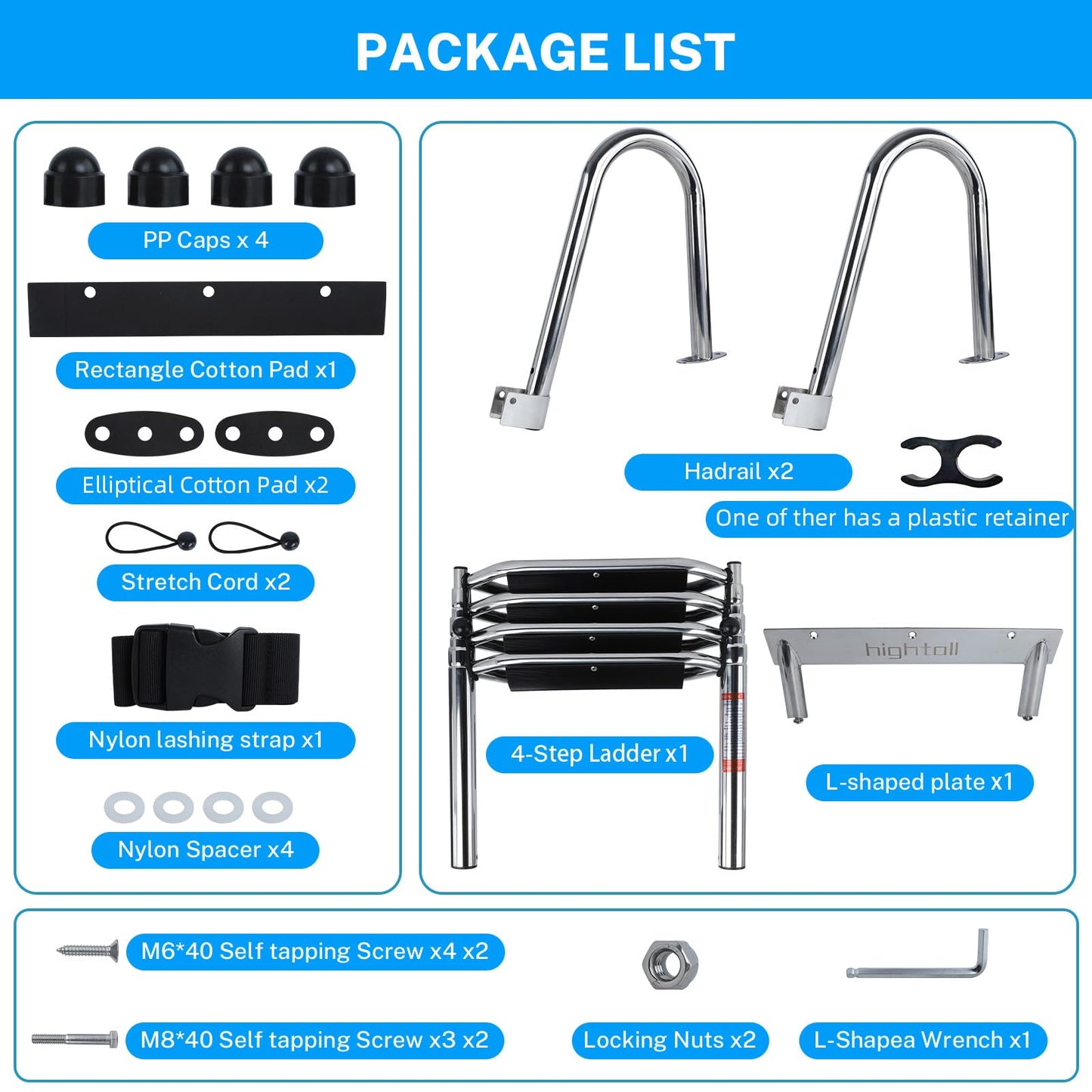 Pontoon Boat Ladder,Polished 316 Stainless Steel 4 Step Telescoping Ladder,600LBS Capacity for Sailboats,Ships,Most Swimming Pools,Docks,pontoons.