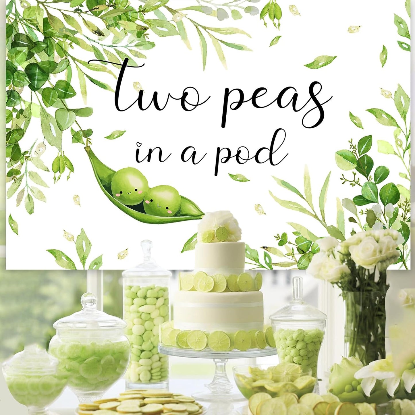 Diartpaint 7x5ft Twin Baby Shower Decorations Two Peas in A Pod Backdrop Greenery Twins Gender Reveal Decors Backdrop