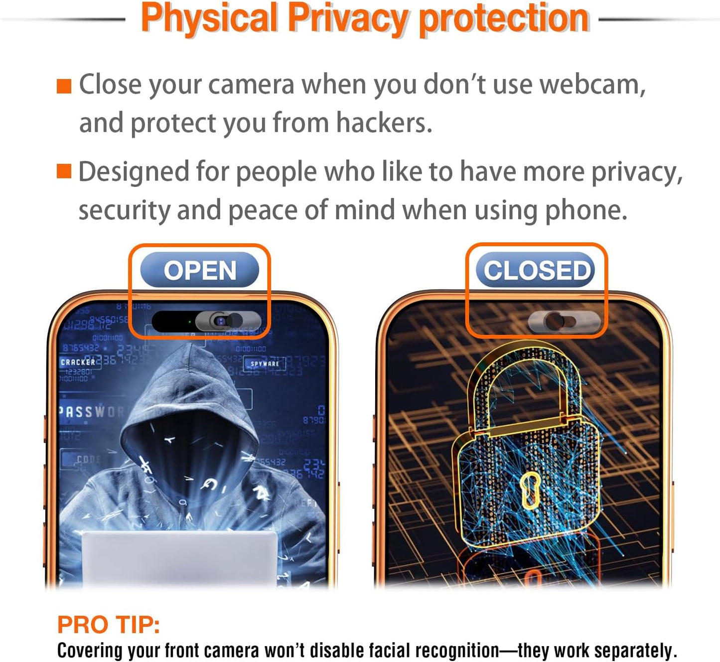 3 Packs Ultra-Thin Transparent Front Camera Cover, Webcam Privacy Protector Slide for Smartphones, Compatible