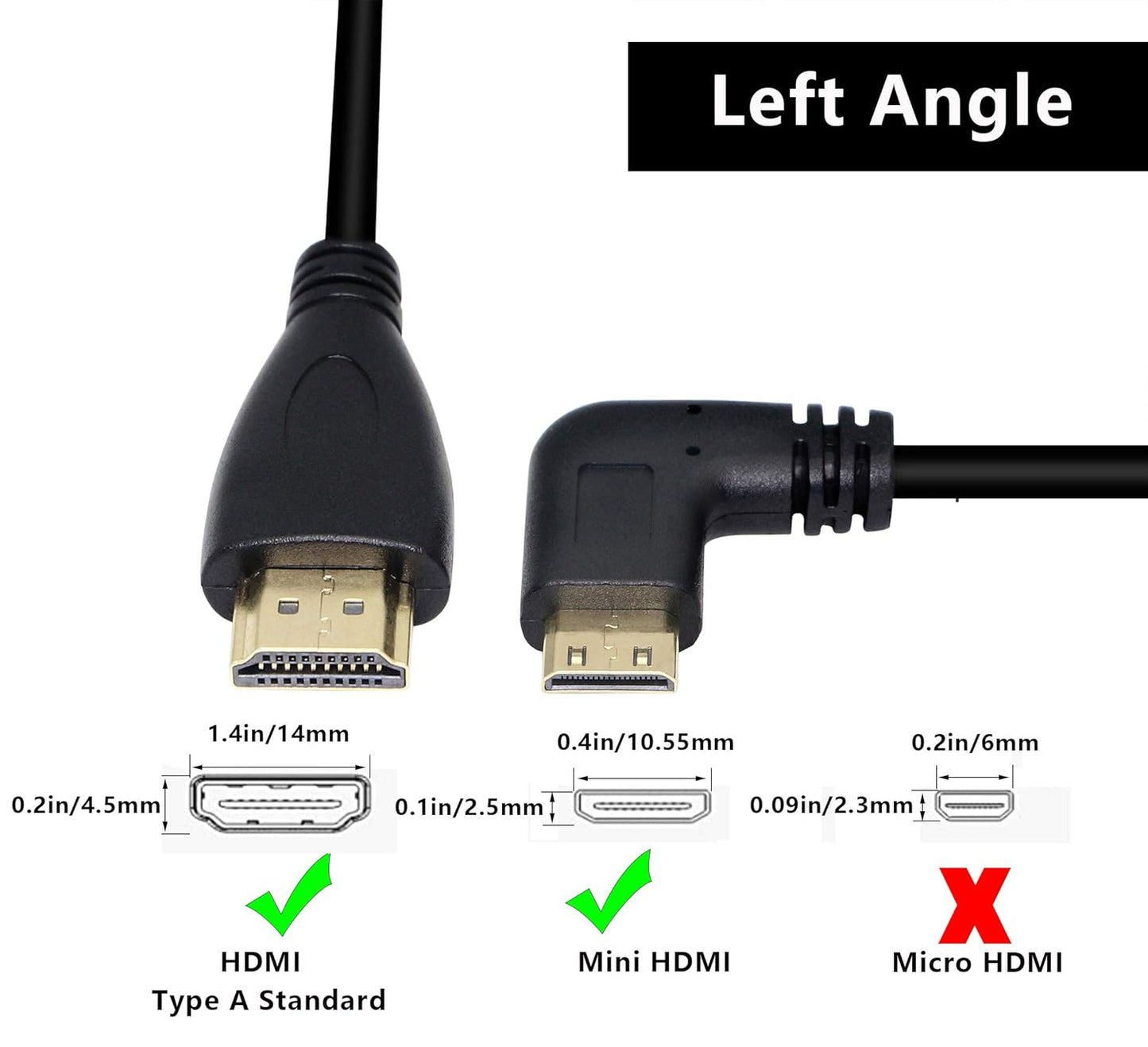 50cm 19.6inch CERRXIAN High Speed Gold Plated Mini HDMI Left Angle Male to HDMI Male Cable (Black) L