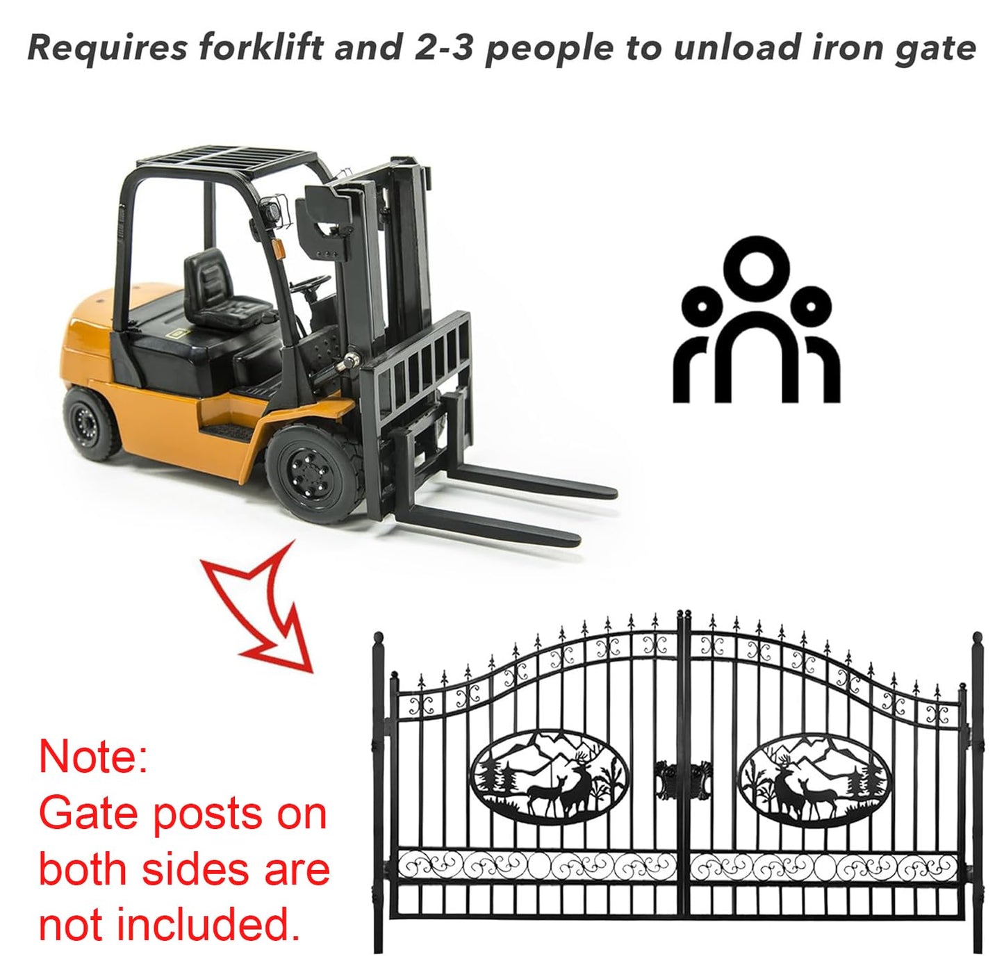 CHERY INDUSTRIAL.COM Outdoor Dual Swing Gate Driveway Security Gates Anti-Rust Outdoor Iron Gate Weatherproof Gate for Outdoor for Yard Patio Manor (14‘ Deer)