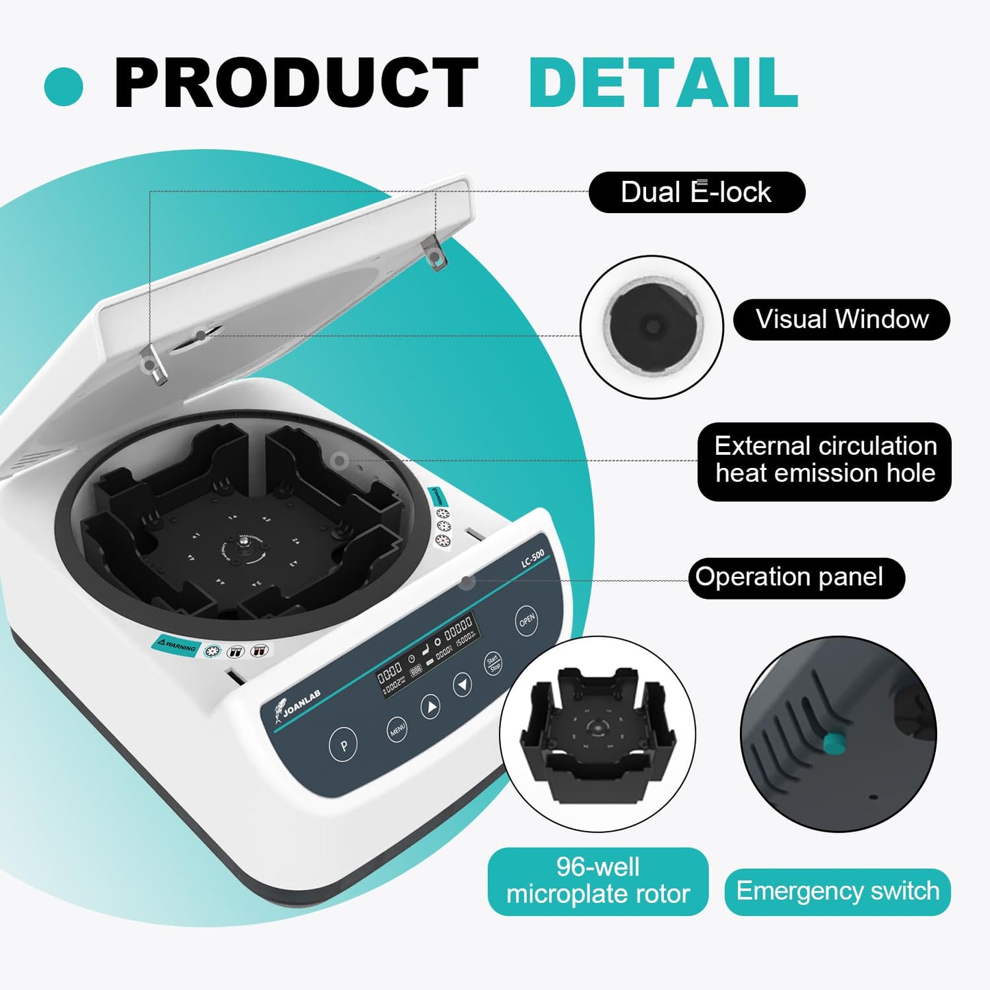 JOANLAB Centrifuge Machine Lab Benchtop Microplate Centrifuge 96-Well Plate x 4| Low Speed Control 500-4000rpm,2146xg RCF Digital Centrifuges w/Timer