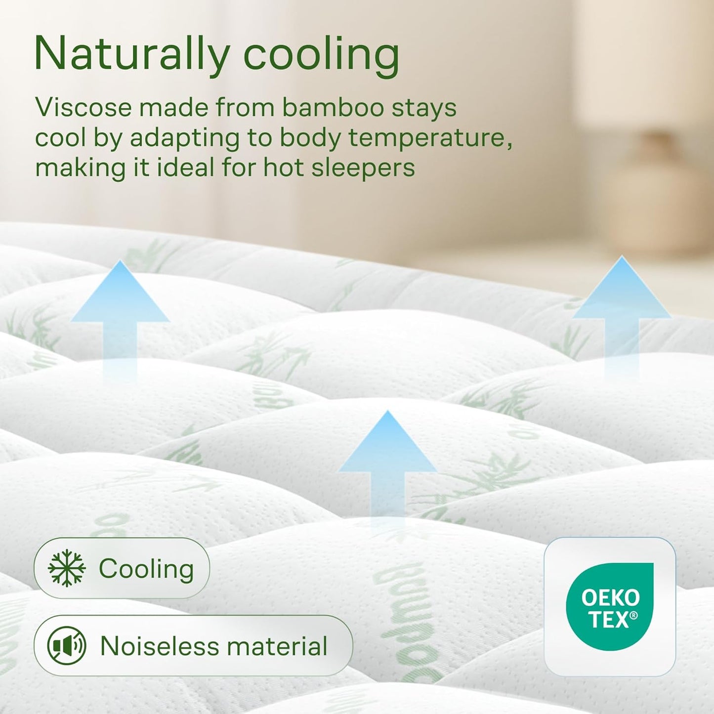 Skiennix Ultra Soft Twin Size Mattress Topper - Bamboo Viscose Pillow Top for Full Body Support - Naturally Cooling, Green
