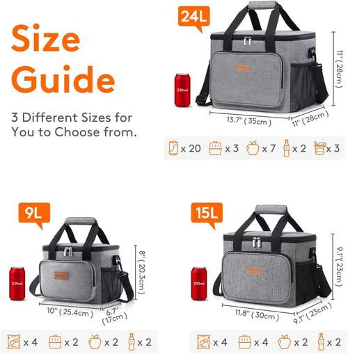Lifewit Insulated Lunch Bag - Soft Cooler Tote for Adults | Gray 12-Can Capacity (9L)