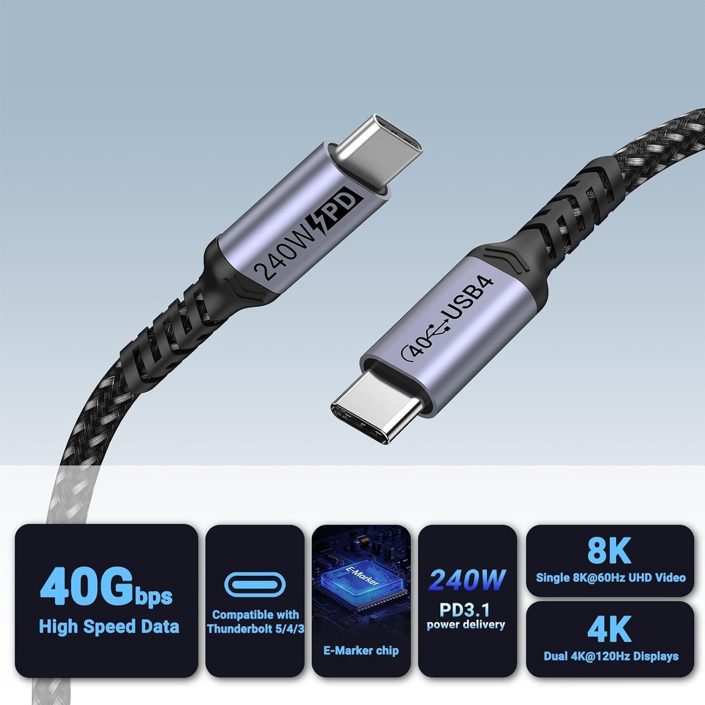 240W 3ft 2 Packs, 4 40Gbps 8K 16/16 Pro/16 Plus/16 USB C Cable USB Fast Charging, High Speed Data Speed, Video Monitor