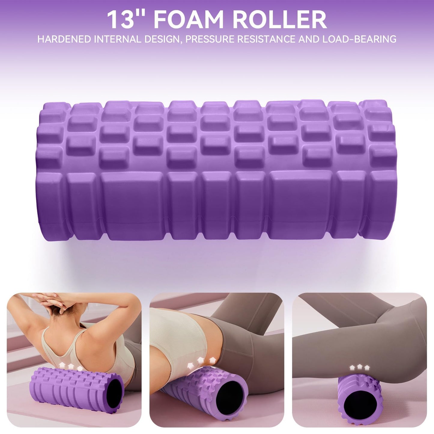 Krightlink Foam Roller for Muscle Massager, Patented 13" High Density Exercise Roller for Muscle and Myofascial Trigger Point Release, Yoga, Back Roller for Fitness, Yoga (Purple)