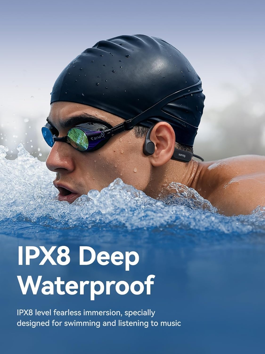 B33S 6.0, IPX8 SwimmingHeadphones 32GB MP3 40H Sanag Bone Conduction Headphones Bluetooth Waterproof with Player