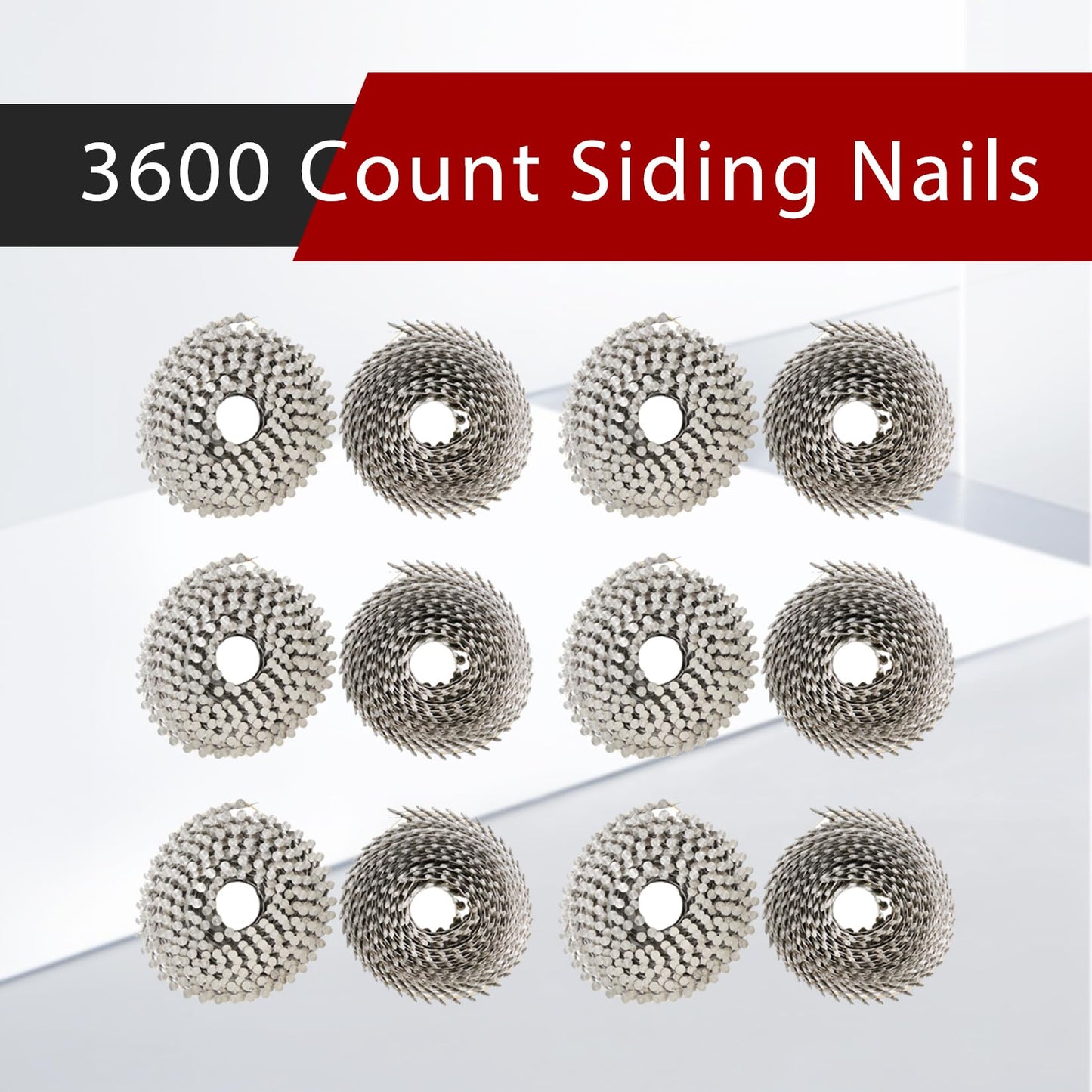 findmall 3600 Count 2-1/2 Inch x .090-Inch Ring Shank 304 Stainless Steel Siding Nails 15-Degree Collated Wire Coil for Wood or Fencing Applications