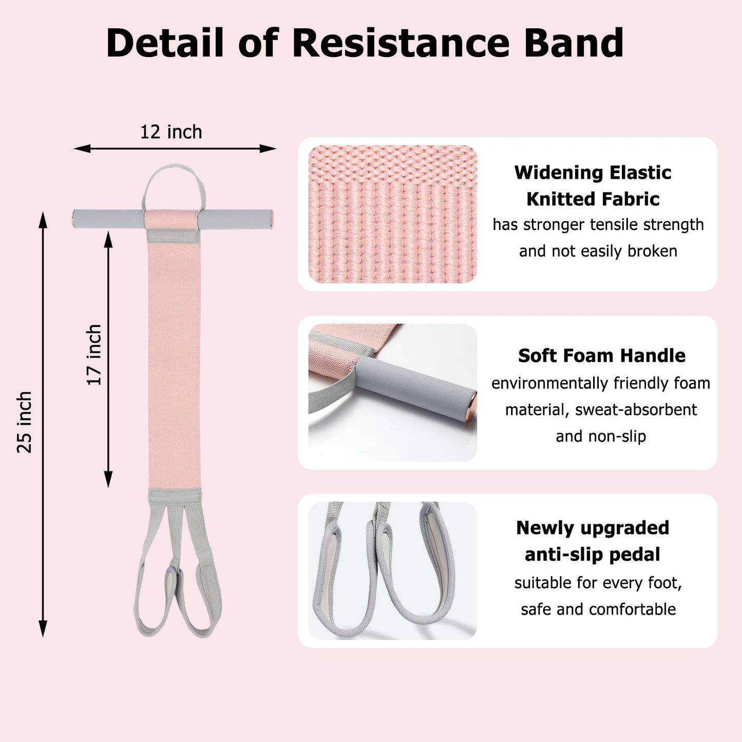 Elicho 120lb Pedal Resistance Bands with Handles, Heavy Duty Elastic Pull Rope for Yoga, Sit Up, Strength Training & Home Workout(Pink)