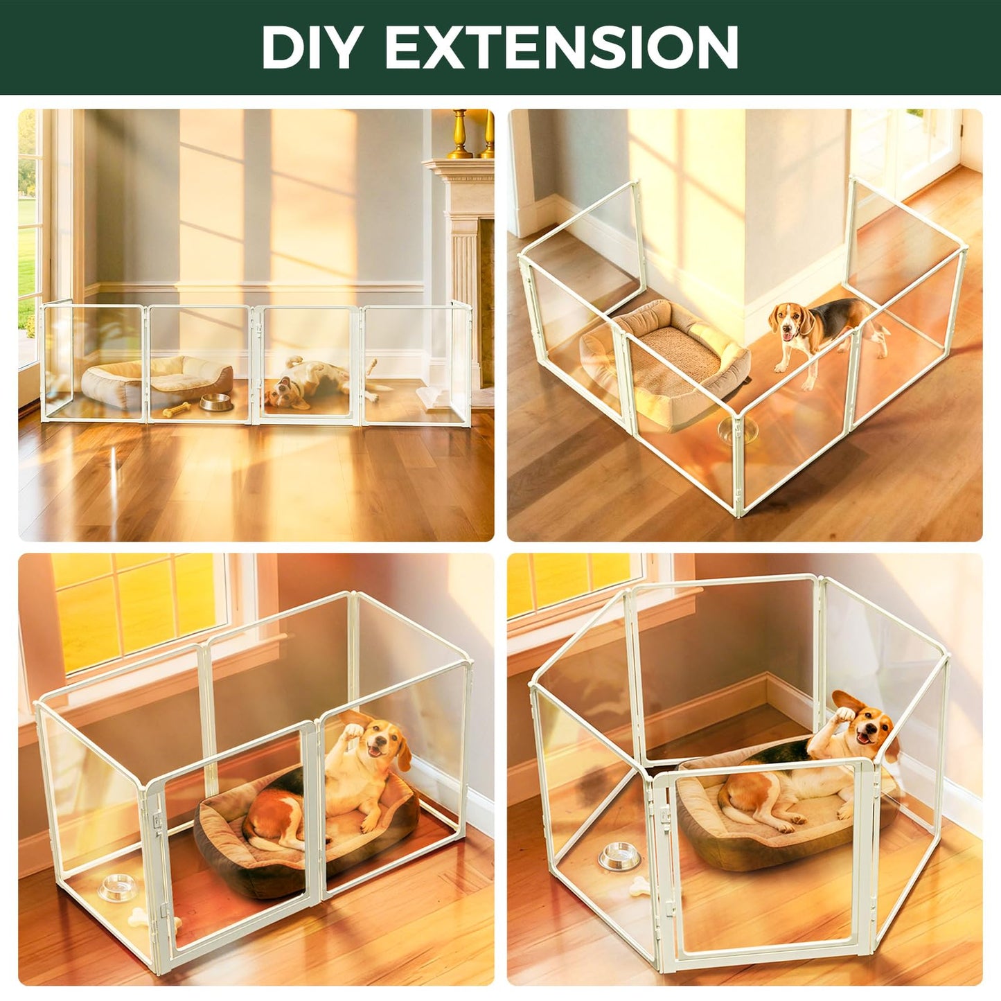 FXW AuraSpace Pro Acrylic Indoor Dog Playpen, Heavy-Duty with Metal Frame, 32" Height 6 Panels for Small and Medium Dogs, White│Patented