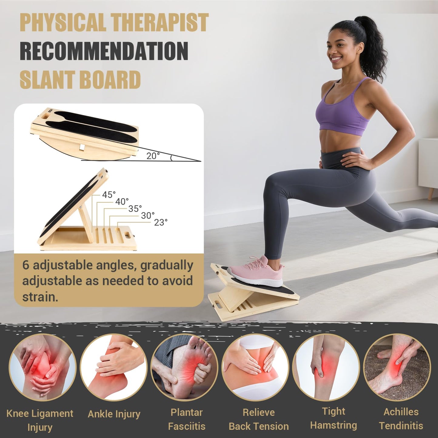 3-in-1 Slant Board & 180°/360° Balance Board, Portable 6 Angle Adjustable Calf Stretcher with Training Poster, Anti-Slip 300LBS Wobble Board for Physical Therapy, Standing Desk & Core Strength