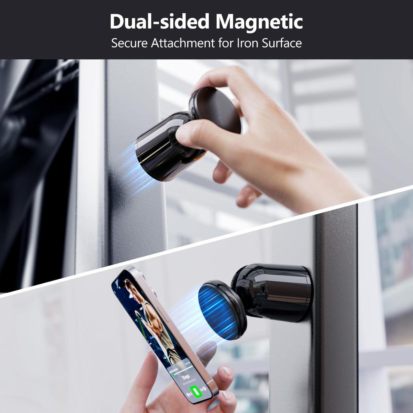 MiiKARE Dual Magnetic Phone Holder for Magsafe, Strong Magnets Gym Phone Holder Mount, 360 Rotation Adjustable, Hands Free Cell Phone Holder Compatible iPhone 17 Pro Max 16 15 14 13, Magsafe Black