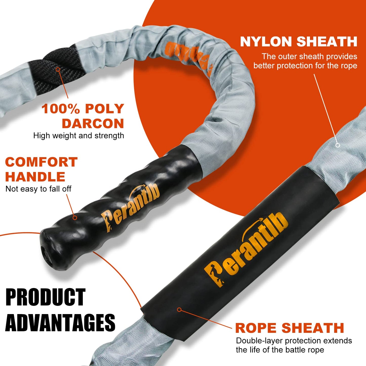 Perantlb Battle Rope for Fitness, 1.25-inch 30ft Training Rope is Suitable for Fitness Beginners, Women and Teenagers,Exercise Ropes Training Ropes for Home Gym(without Anchor kit)