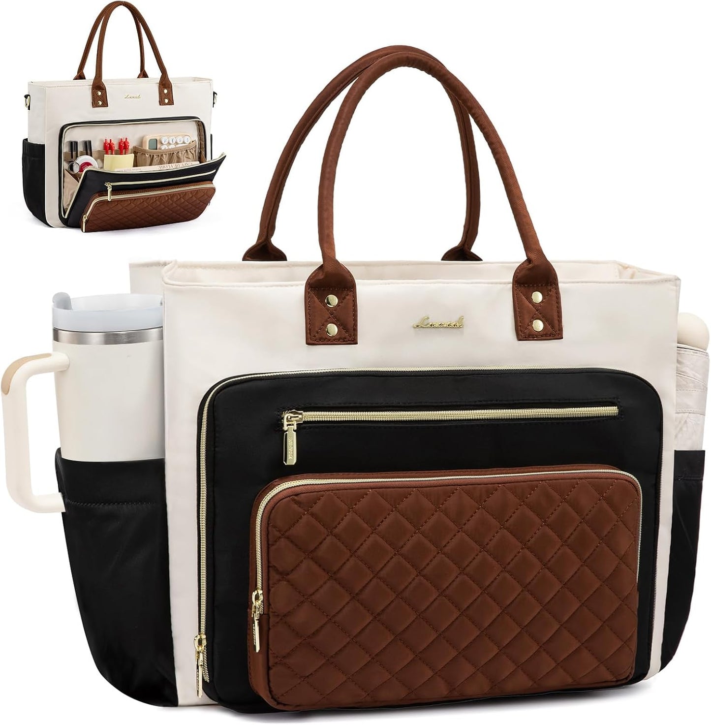 LOVEVOOK 15.6 Inch Teacher Tote Bag for Women Work, Laptop Bag With Large Cup Holder, Nurse Bags Professional Briefcase