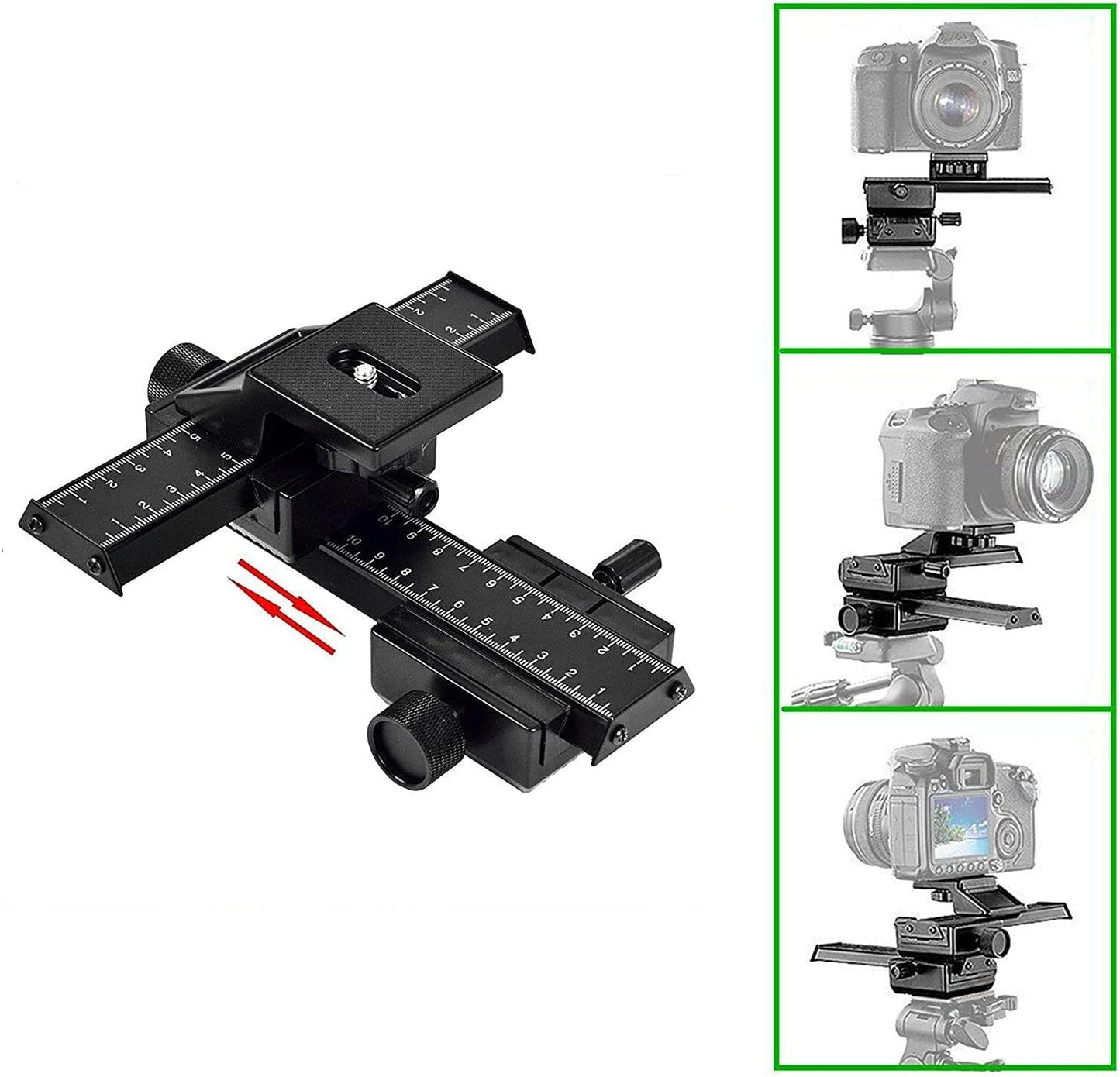 VEETALEE 4-Way 1/4" Aluminum Macro Focusing Rail Slider with Quick Release Plate, Screw Hole for Close-Up Shooting