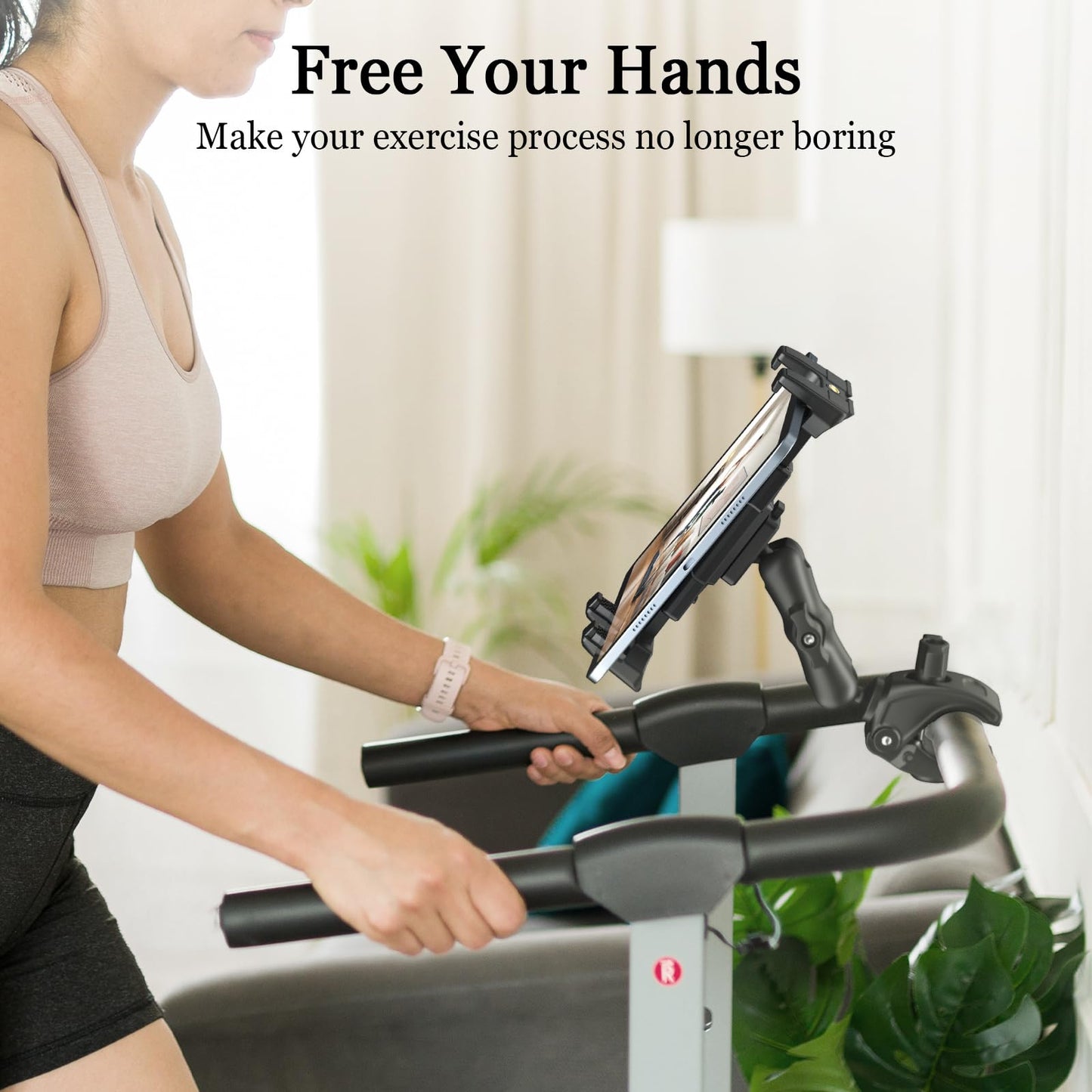OHLPRO Tablet Mic Stand Holder for iPad Treadmill Handlebar Clamp, Mount for Spin Bike Microphone Peloton Stroller Bicycle, Fit 5-13” iPad Pro 12.9 Air Mini, Galaxy Tab, iPhone, Fire HD 10